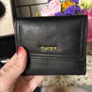 Margot Black Leather Compact Wallet